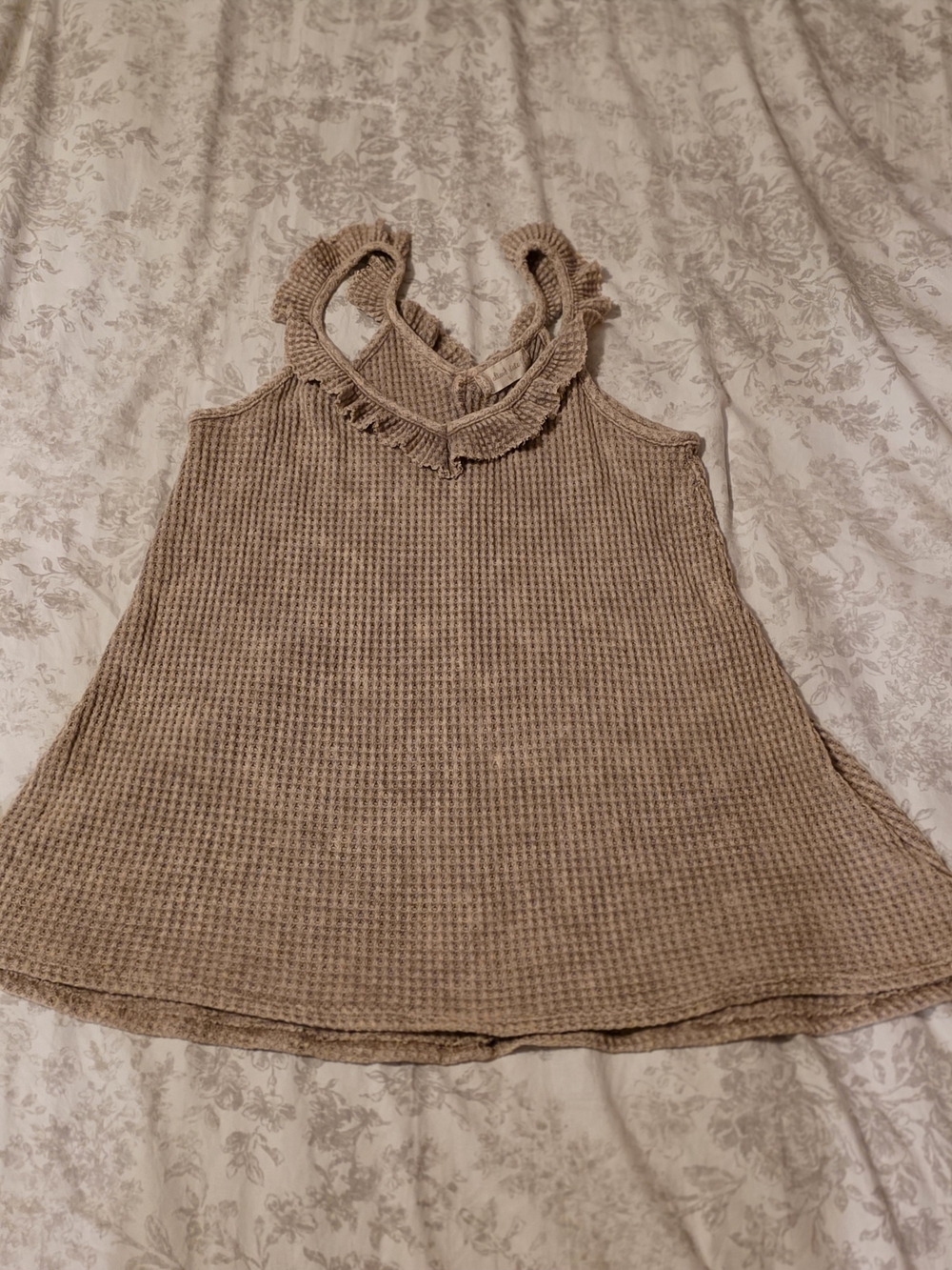 Ruffled Waffle Knit Tank Top in Beige